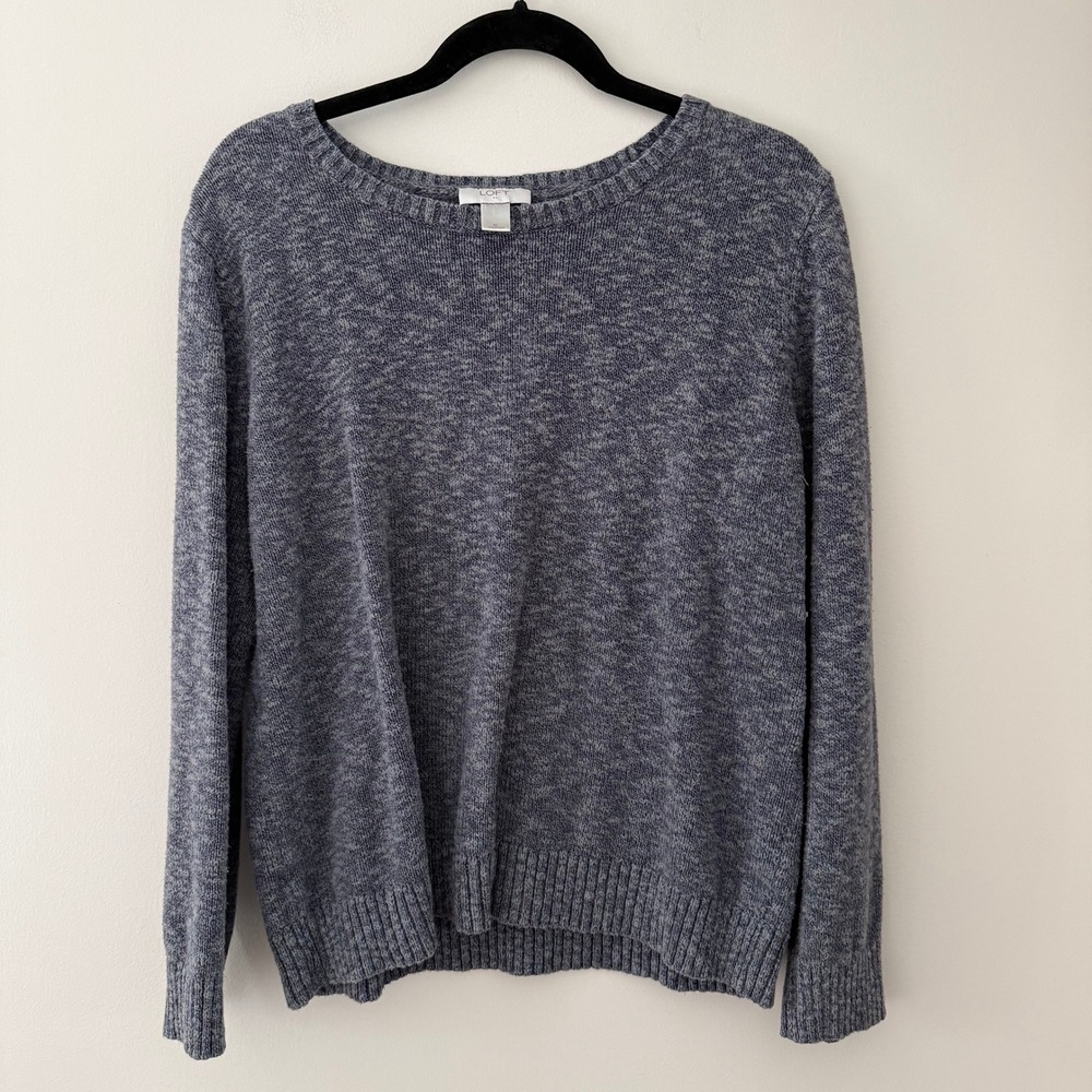 LOFT Marled Speckled Knit Crewneck‎ Sweater Women XL Blue Gray Cotton Blend